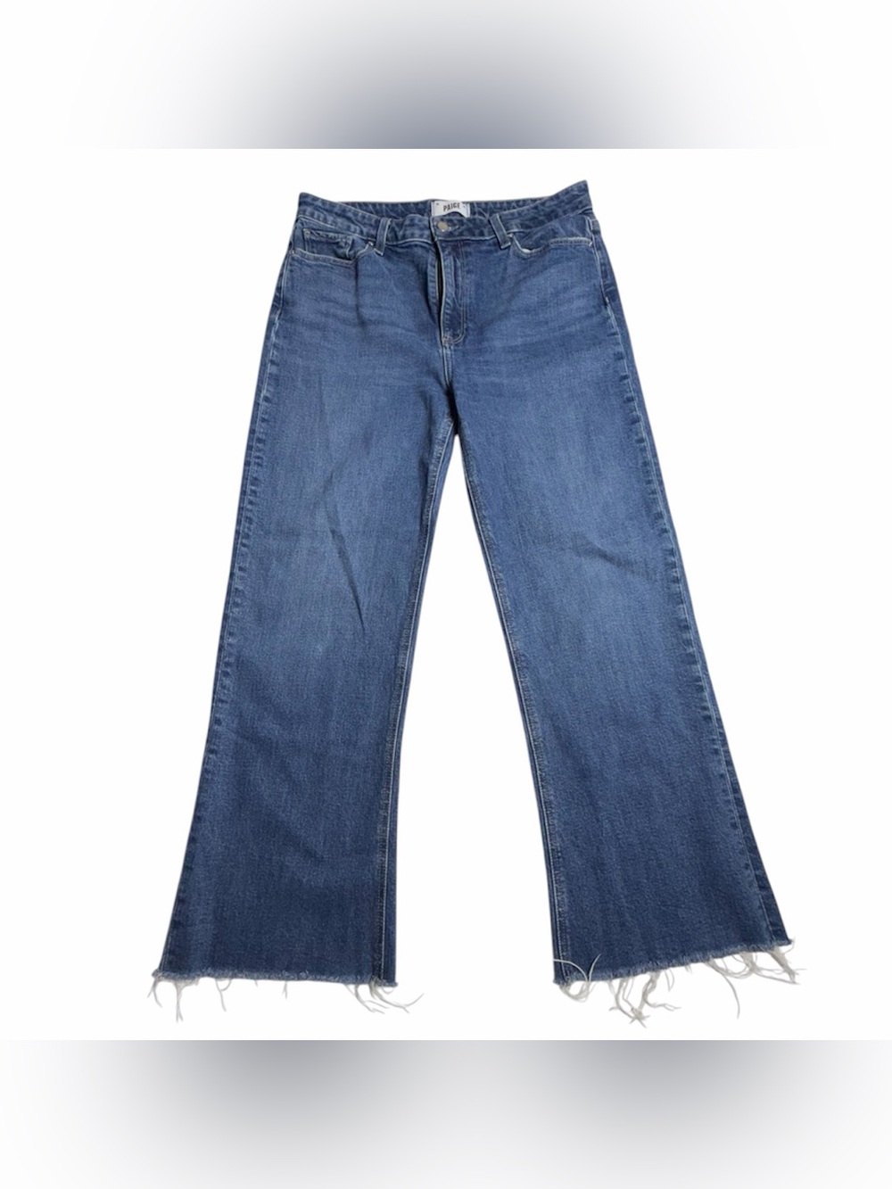 Paige Jeans Women Size 31 Blue Leenah Ankle High Rise Wide Leg Raw Hem Denim